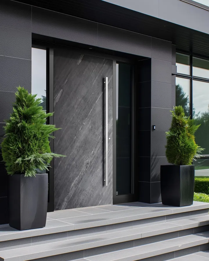 Anthrazitfarbene Aluminium-Haustür an einem modernen Hauseingang